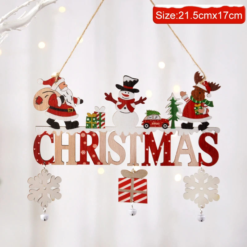 Gnome Santa Claus Wooden Hanging Ornament 2024 Merry Christmas Decoration for Home Door Xmas Tree Pendants Navidad New Year 2025 Beauty World Shop