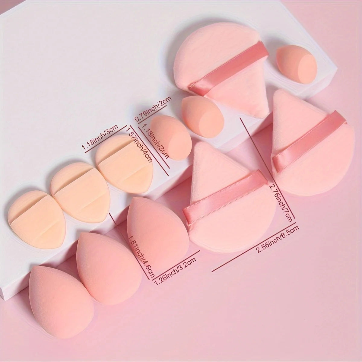 12-Piece All-Purpose Makeup Sponge Set, Made of 3 Loose Powder Puffs, 3 Mini Air Cushion Puffs, 3 Beauty Eggs and 3 Mini Beauty Beauty World Shop