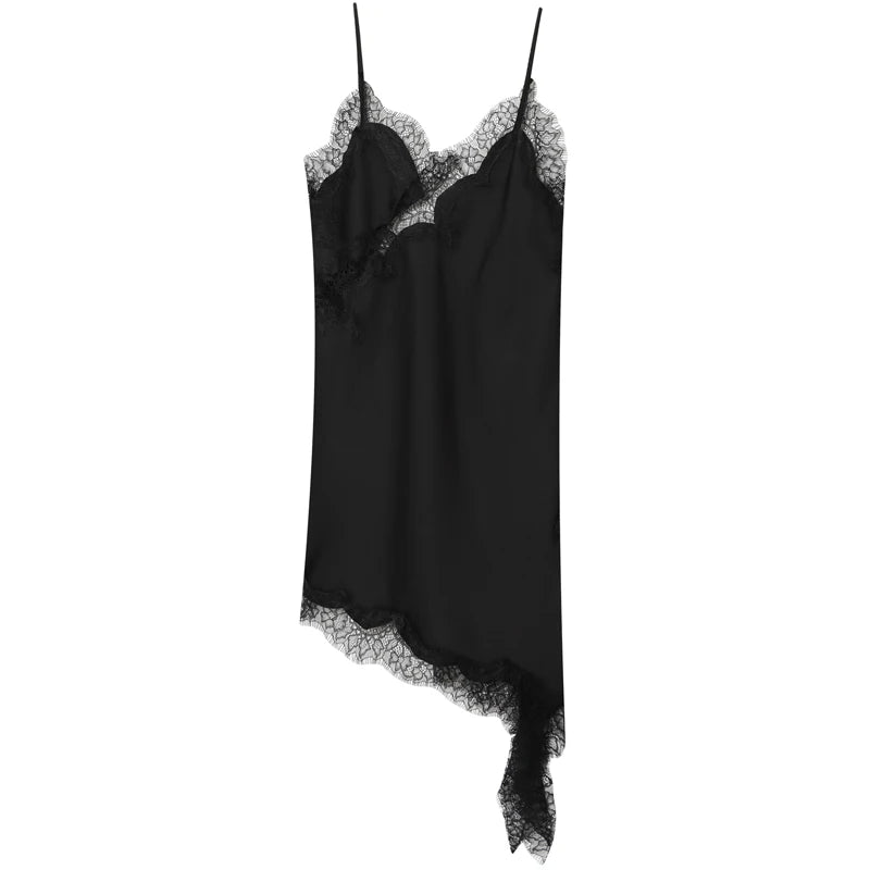 HXAO 2025 Women's Lace Asymmetric Dress Sexy Midi Slip Dress Chic Sleeveless Backless Vestido Luxury Women's Elegant Party Dress Beauty World Shop