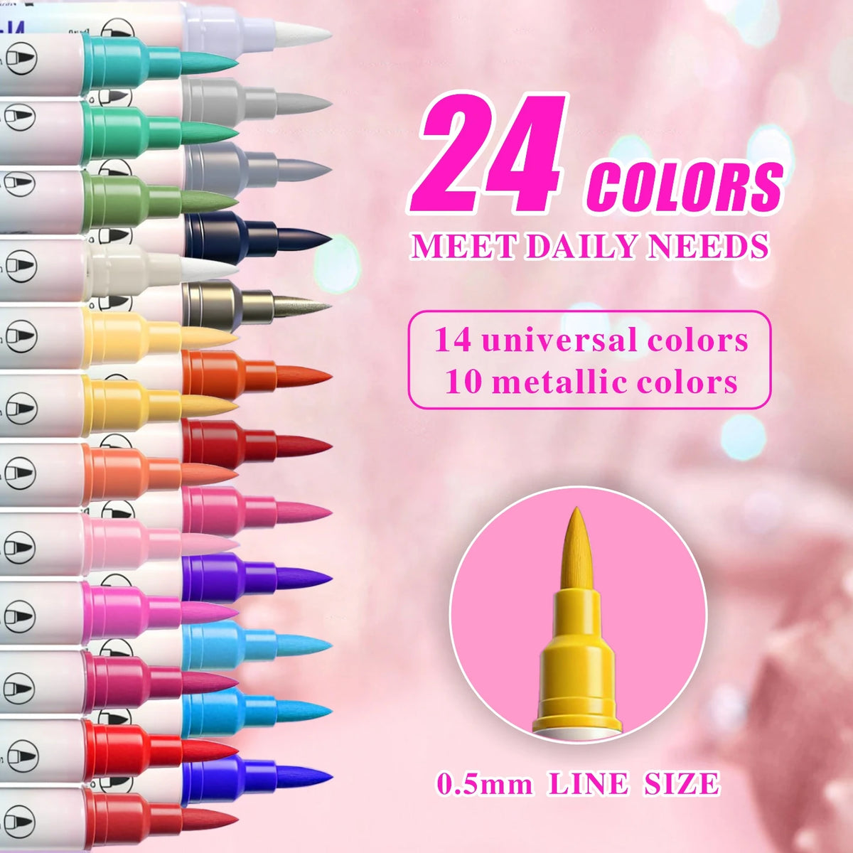 24 Color Double Headed Nail Art Graffiti Pen Acrylic Pen Set, Metallic Dopamine Color Nail Art Graffiti Pen, Pointillism Graffit Beauty World Shop