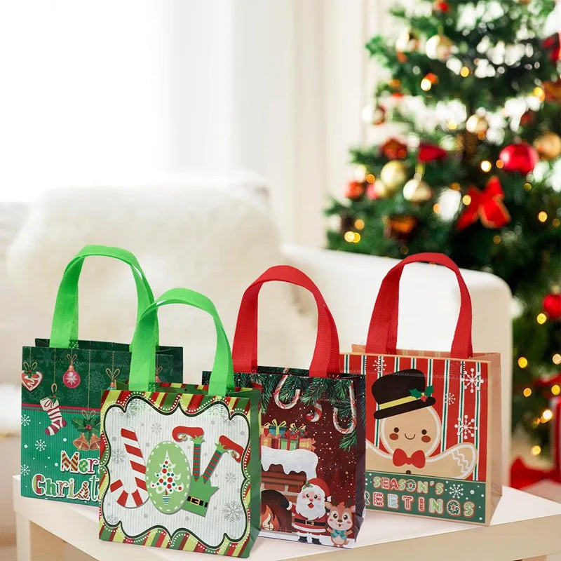 4pcs Christmas Gift Bags Santa Claus Snowman Non-Woven Christmas Tote Bag with Handles Christmas Decorations For Home 2025 Gifts Beauty World Shop
