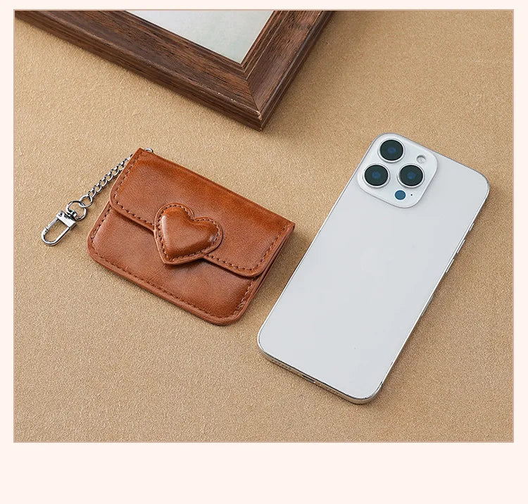 PULeather Card Holder Purse Women Cute Heart Shaped Small Wallet Multi-card Anti-magnetic Card Holder Travel Cash Coin Bag Beauty World Shop