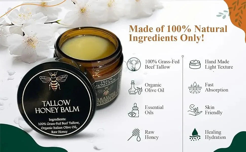Organic Grass-Fed Beef Tallow Balm with Raw Honey - Moisturizing Cream for Soft, Smooth Skin - Handmade All-Natural Moisturizer Beauty Trend Shop
