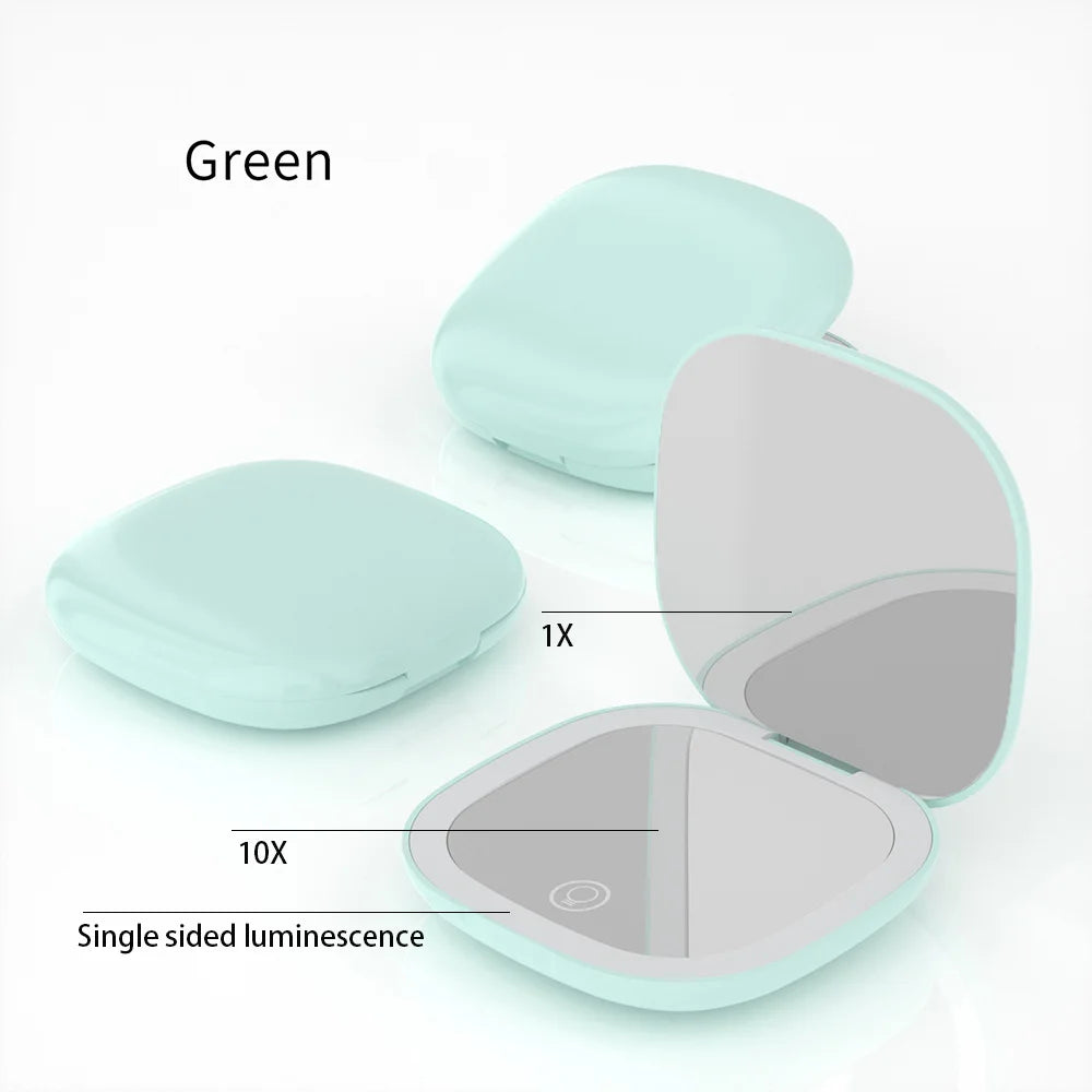 Mini Compact Foldable Pocket Hand Led Makeup Mirror With Led Light 5x/10x Magnification Rechargeable And Small Beauty World Shop