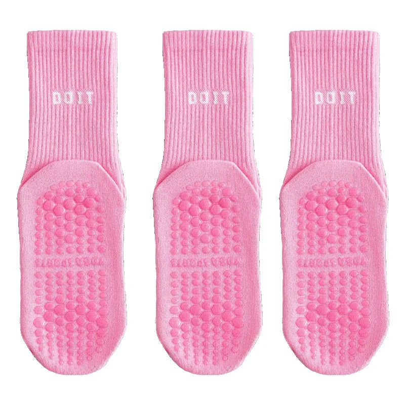 3 Pairs Cotton Yoga Socks For Women Solid Color Professional Non-slip Pilates Dance Gym Sports Breathable Fitness Floor Socks Beauty World Shop