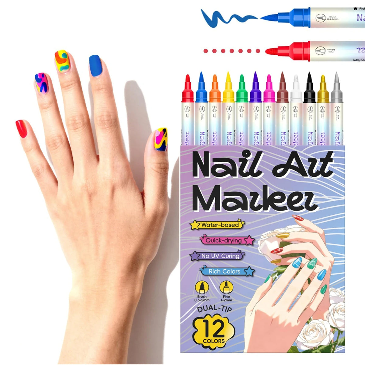 24 Color Double Headed Nail Art Graffiti Pen Acrylic Pen Set, Metallic Dopamine Color Nail Art Graffiti Pen, Pointillism Graffit Beauty World Shop