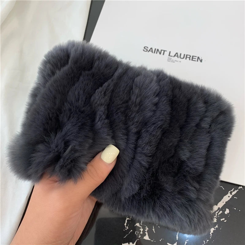 Women Handmade Stretch 100% Real Rabbit Fur Scarf Knit Genuine Rex Rabbit Fur Headbands Girls Natural Rabbit Fur Ring Scarves Beauty World Shop