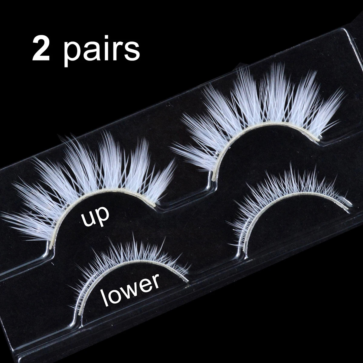 2 Pairs/cas 3D White Eyelashes Clear Band Snow Color Eye Lashes Cosplay Halloween Manga Lashes Makeup Up and Lower Bottom Lashes Beauty World Shop