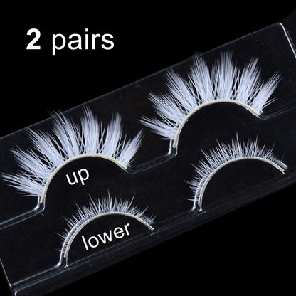 2 Pairs/cas 3D White Eyelashes Clear Band Snow Color Eye Lashes Cosplay Halloween Manga Lashes Makeup Up and Lower Bottom Lashes Beauty World Shop