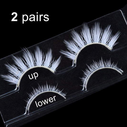 2 Pairs/cas 3D White Eyelashes Clear Band Snow Color Eye Lashes Cosplay Halloween Manga Lashes Makeup Up and Lower Bottom Lashes Beauty World Shop