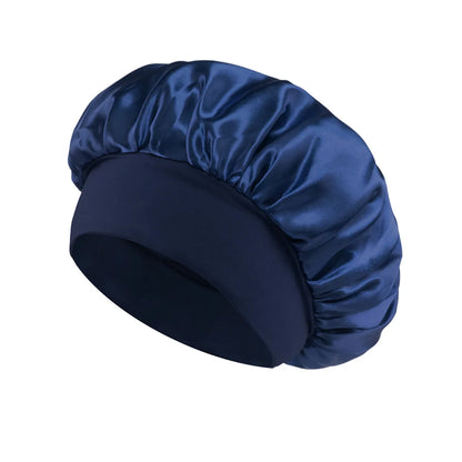 1PC Women's Satin Solid Bonnets Wide-brimmed Night Sleeping Bathing Hat Unisex Head Wrap Elastic Band Cap Hair Care Bonnet. Beauty World Shop