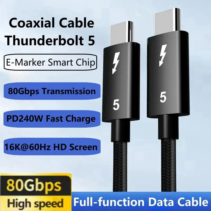 PD 240w USB C To USBC Thunderbolt 5 Full-function Data Cable Fast Charging 16K 60Hz Video Output Functional 80Gbps Transmission Beauty World Shop