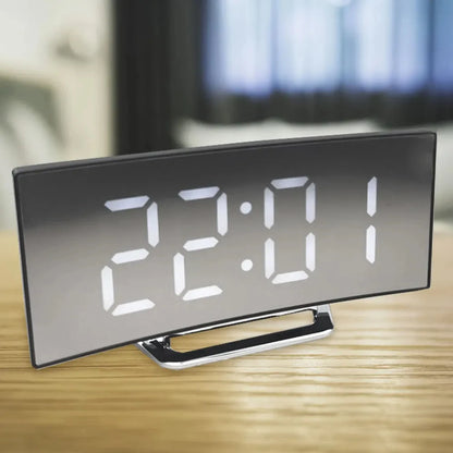 Curved Screen Clock Digital Led Alarm Clock with Temperature Display Large Mirror Clock Snooze Bedside Table Clock Room Decor Beauty World Shop