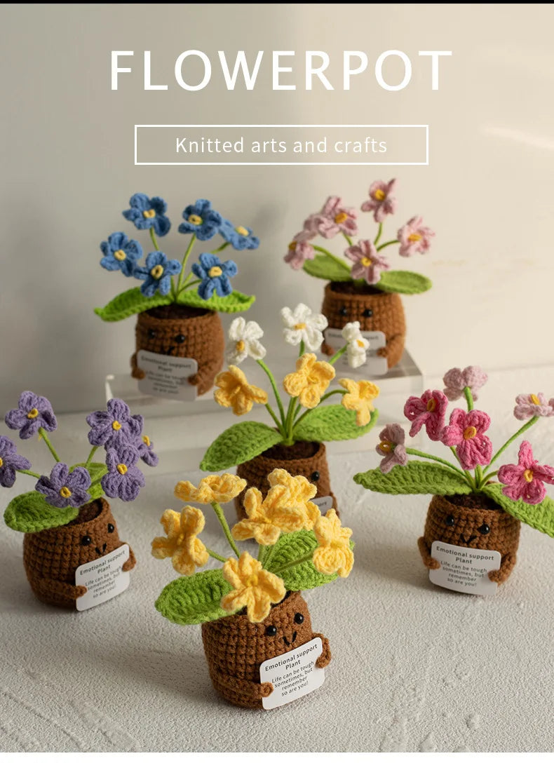 Crochet potted tabletop Words of encouragement forget-me-not crochet Pink convolia heart-warming ornament Gift Beauty World Shop