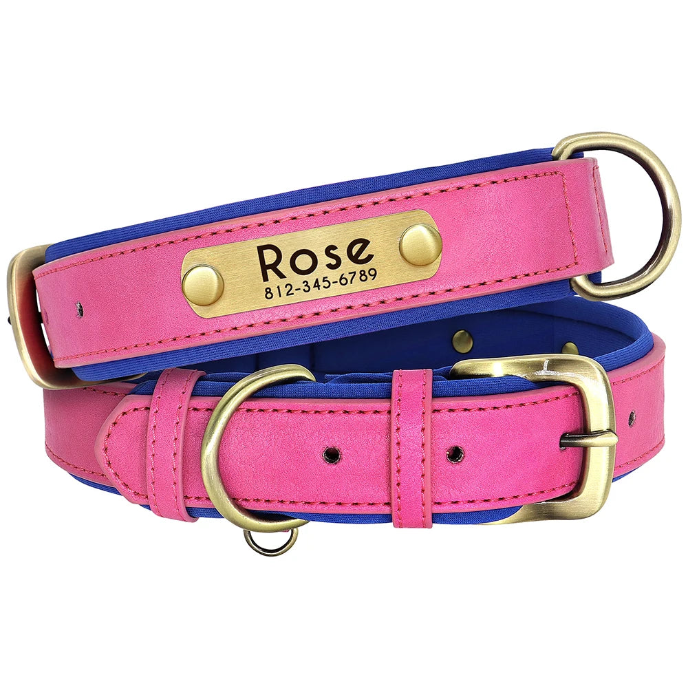 Customized Leather Dog Collar Leash Set Soft Padded Leather Collar For Small Medium Large Dogs With Free Engraved Nameplate Beauty World Shop