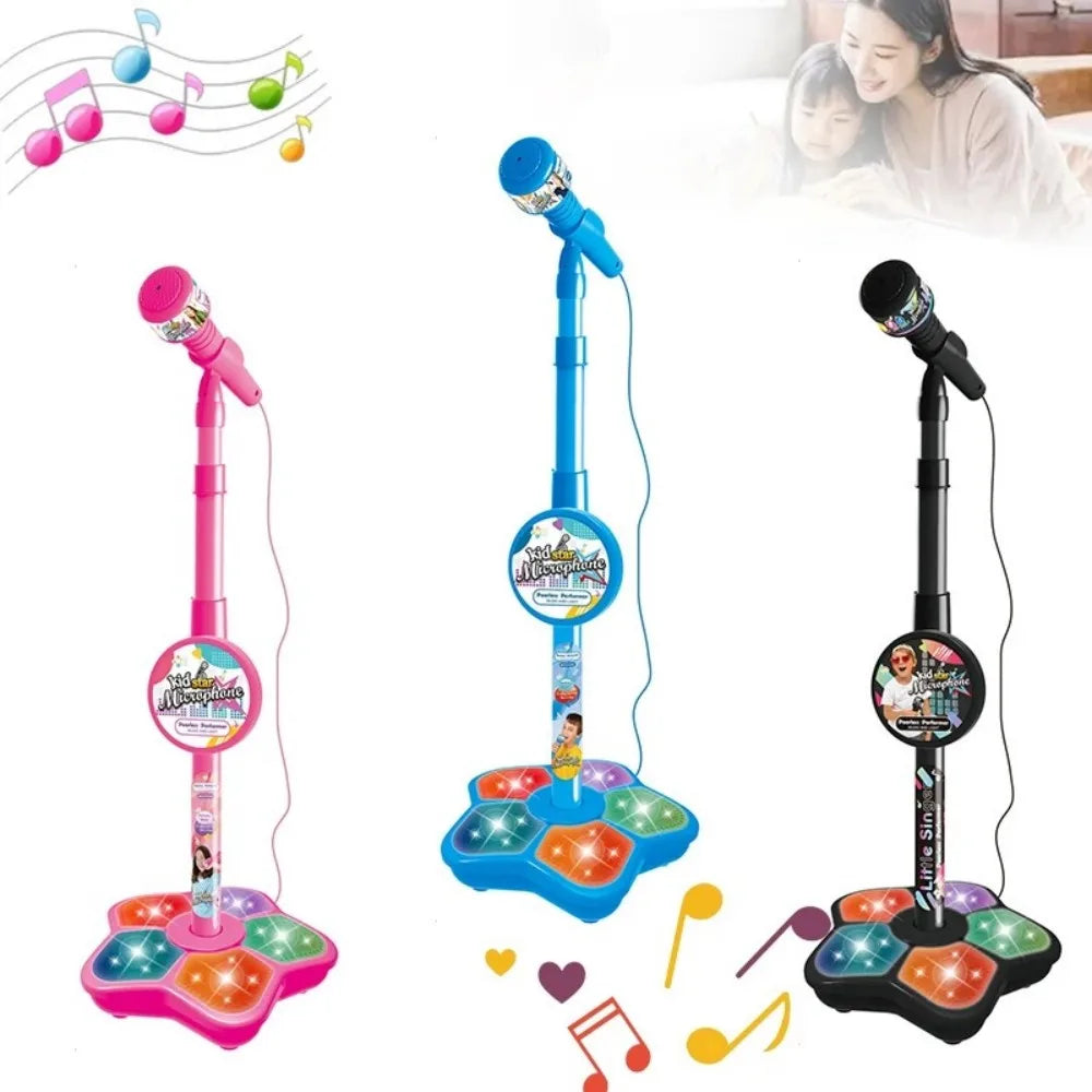 Kids Rocking-Roll Microphone with Stand Karaoke Song Music Instrument Toys Brain-Training Educational Toy Birthday Gift Girl Boy Beauty Fashion
