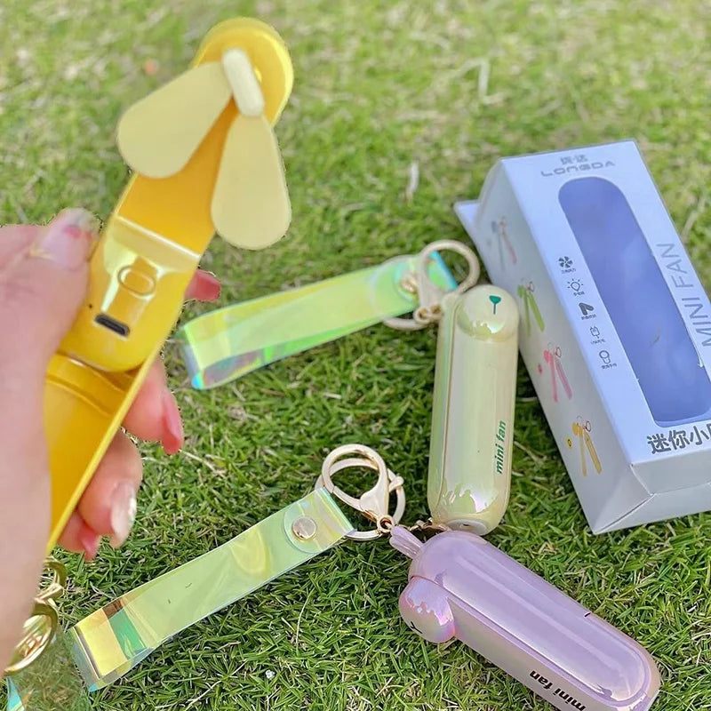 Cute Mini Fan Kipas Portable Hand Fold Bedside Office USB Charge Battery Table Desk Cooling Beauty World Shop
