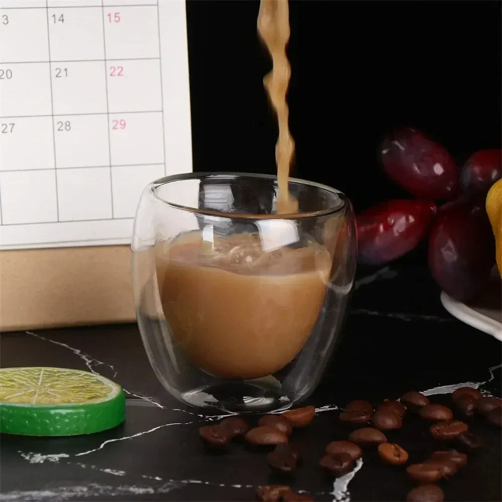 6pcs Double Wall Glass Cup 80ml Cute Mugs Coffee Cups Drinking Glasses for Drinks Personalized Mug Beer Tea Cup Set Beauty Trend Shop