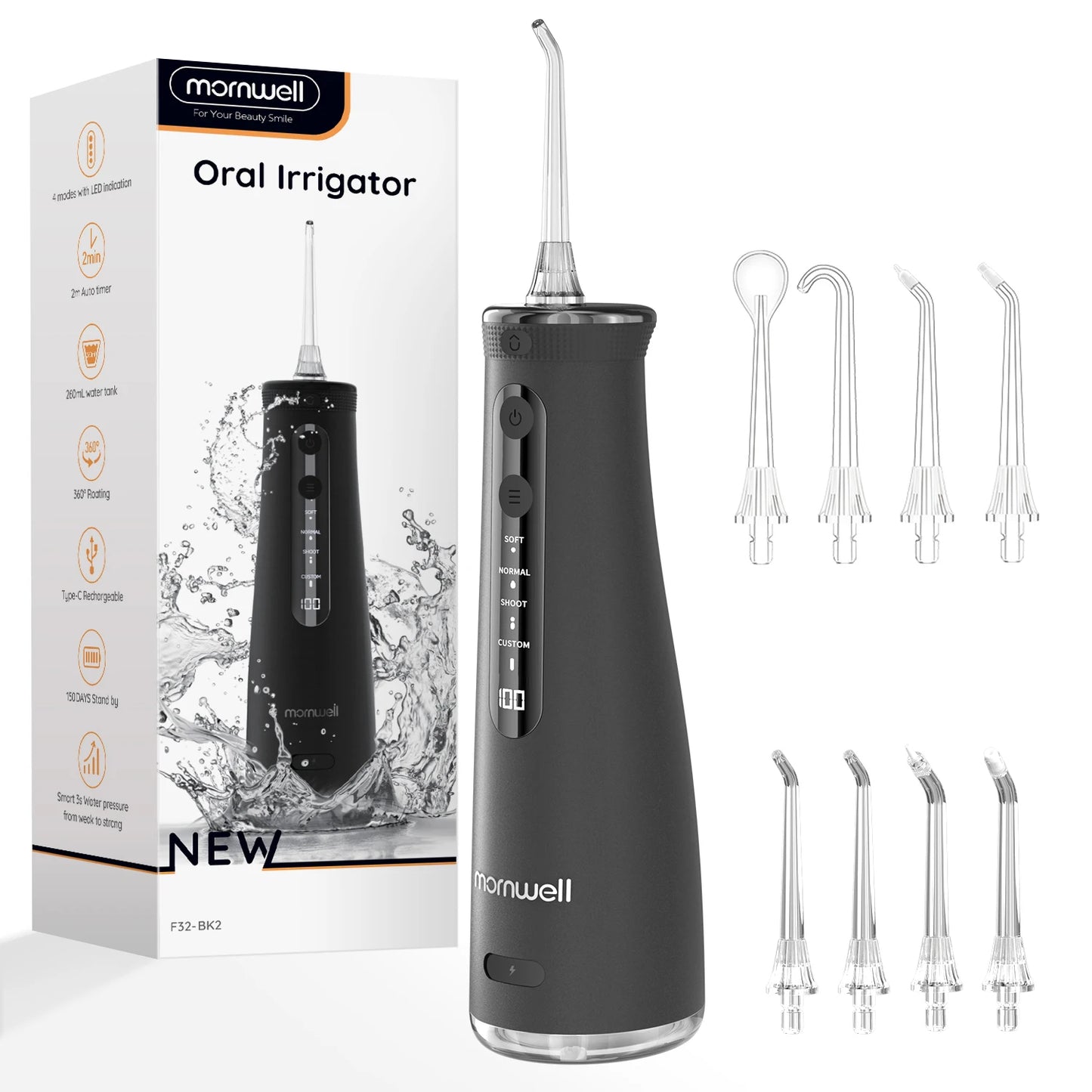 Mornwell 5032 Water Floss Sonic Water Flosser 270ML Tank Oral Teeth Whitening Home Appliance Teeth Cleaner Oral Water Jet Beauty World Shop