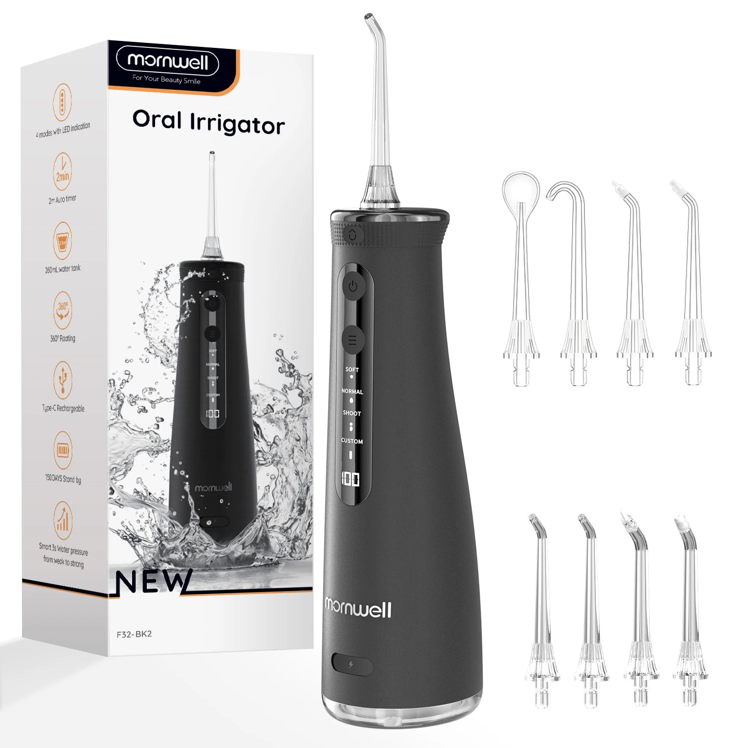 Mornwell 5032 Water Floss Sonic Water Flosser 270ML Tank Oral Teeth Whitening Home Appliance Teeth Cleaner Oral Water Jet Beauty World Shop