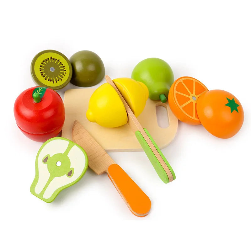 Simulation Kitchen Pretend Toy Wooden Classic Game Montessori Educational Toy For Children Kids Gift Cutting Fruit Vegetable Set Beauty World Shop