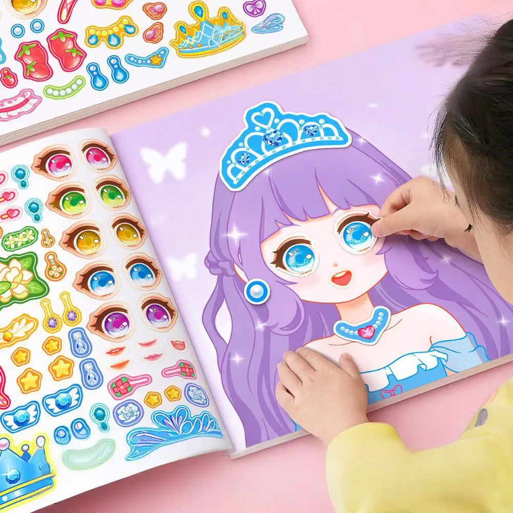 1set Toy Puzzle Stickers Reusable for Girls Cartoon Princess Make a Face Stickers Handicrafts Creative Kids Stickers Beauty World Shop