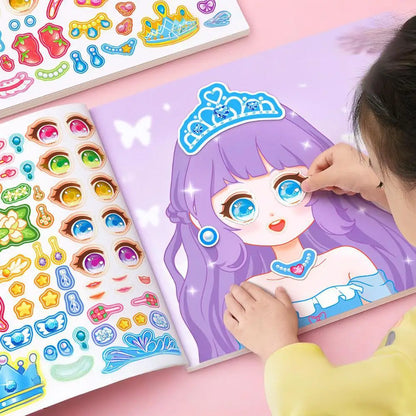 1set Toy Puzzle Stickers Reusable for Girls Cartoon Princess Make a Face Stickers Handicrafts Creative Kids Stickers Beauty World Shop