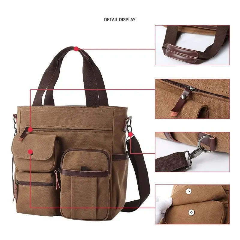 Men's Handbags Briefcase Canvas Shoulder Bag Man for Documents Large Capacity Tote Laptop Bag Crossbody Travel Bags Vintage K004 Beauty Trend Shop