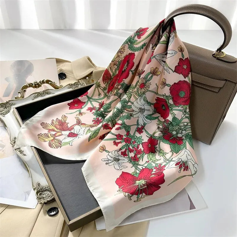 Luxury Print imitation Silk Square Scarf Women Spring Neck Tie Shawl Wraps Female Hair Hand Wrist Headkercheif Hijab Bandana Beauty World Shop