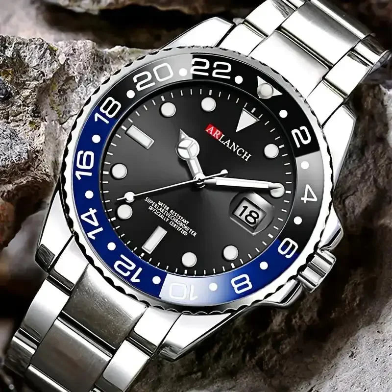 Business Stainless Steel Watch 40mm Classic Red Blue Circle Diving Series Magnifying Glass Calendar Quartz Watches montre homme Beauty World Shop