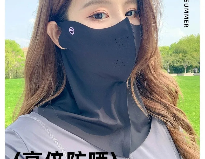 Women Summer UV Protection Neck Scarf Ice Silk Face Mask Cover Outdoor Wrap Cover Sports Cycling Sun Proof Sunscreen Dustproof Beauty World Shop
