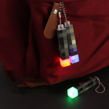 Fun Mini Torch Keychain Pixel Wind Design Game Model Toys LED Flashlight USB Rechargeable Night Light Backpack Pendant Fans Gift Beauty World Shop
