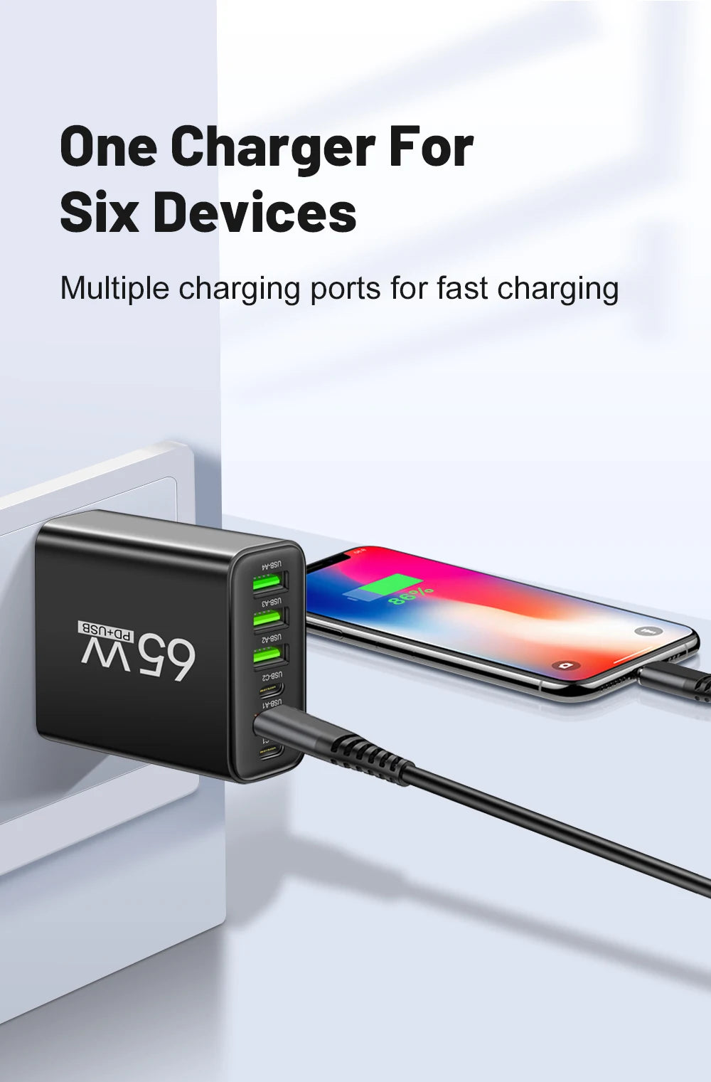 USB Charger 65W Mobile Phone Charger Fast Charging For Xiaomi Samsung Huawei P70 Travel Charger Adaptor For iPhone Quick Charger Beauty World Shop
