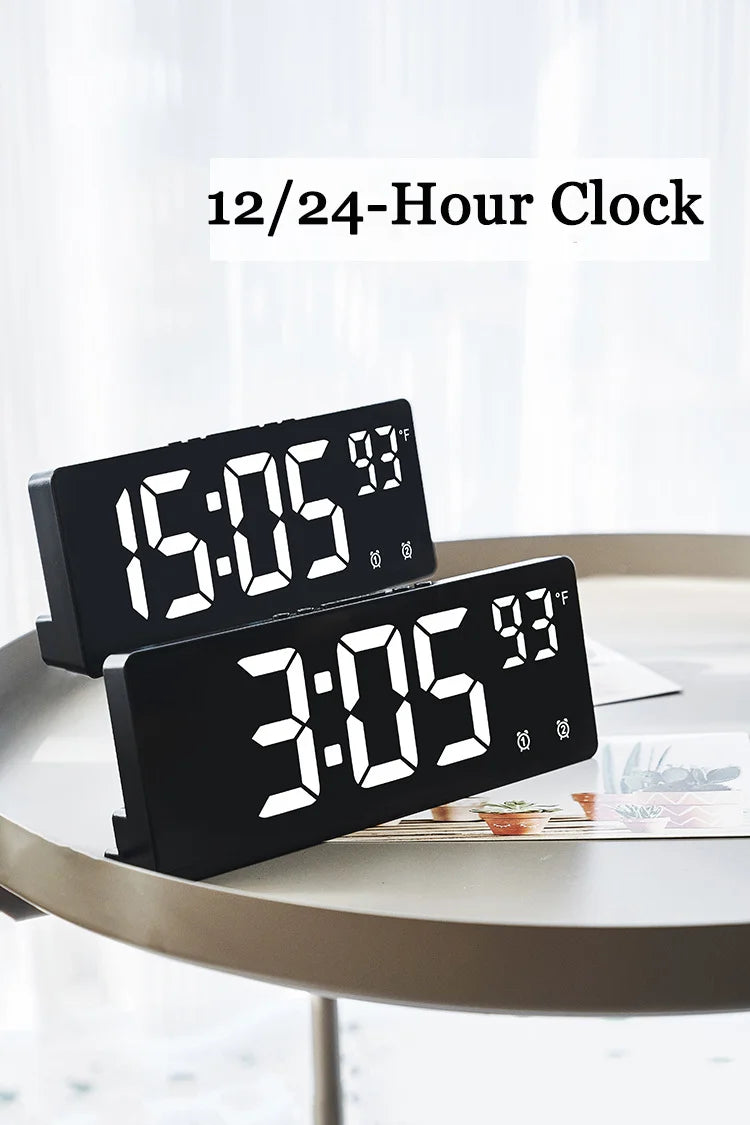Voice Control Digital Alarm Clock Temperature Dual Alarm Snooze Desktop Table Clock Night Mode 12/24H LED Digital Clock Desk Beauty World Shop