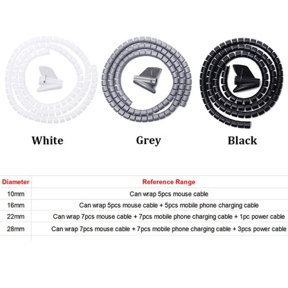 2M 16/10mm Flexible Spiral Cable Wire Protector Cable Organizer Computer Cord Protective Tube Clip Organizer Management Tools Beauty Fashion