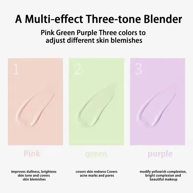 Face Makeup Primer Tri-color Cream Contour Color Isolation Waterproof Makeup Foundation Natural Makeup Base Cream 40g Beauty World Shop