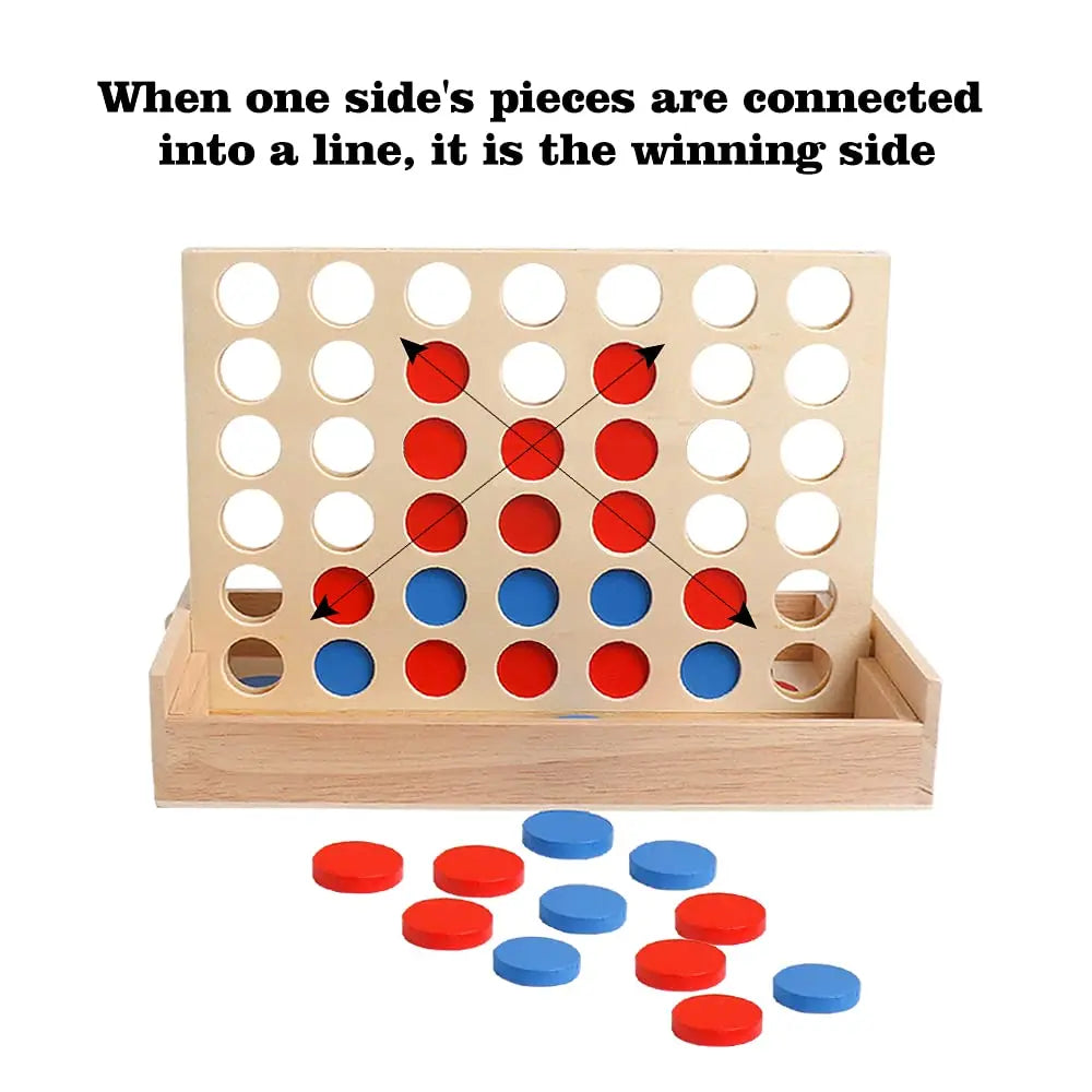 Wooden 4 Row Board Game 4 Connected Games for Travel Board Game Foldable Classic Family Fun Toy Christmas Gift Beauty World Shop