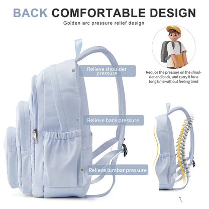Casual Nylon Backpack, Backpack for Women, Multi-Pocket Design in Light Blue Durable for School, High School and College Bookbag Beauty World Shop