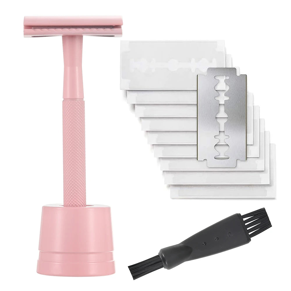 Safety Razor with Brass Weighted Handle and 5 Double Edge Safety Blade Refills,Single Blade Razor for Men, Designed for Coarse Beauty World Shop