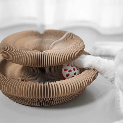 Foldable Cat Scratcher with Bell & Catnip - Multi-Level Cardboard Toy for Kittens, Durable Claw Sharpener Beauty World Shop