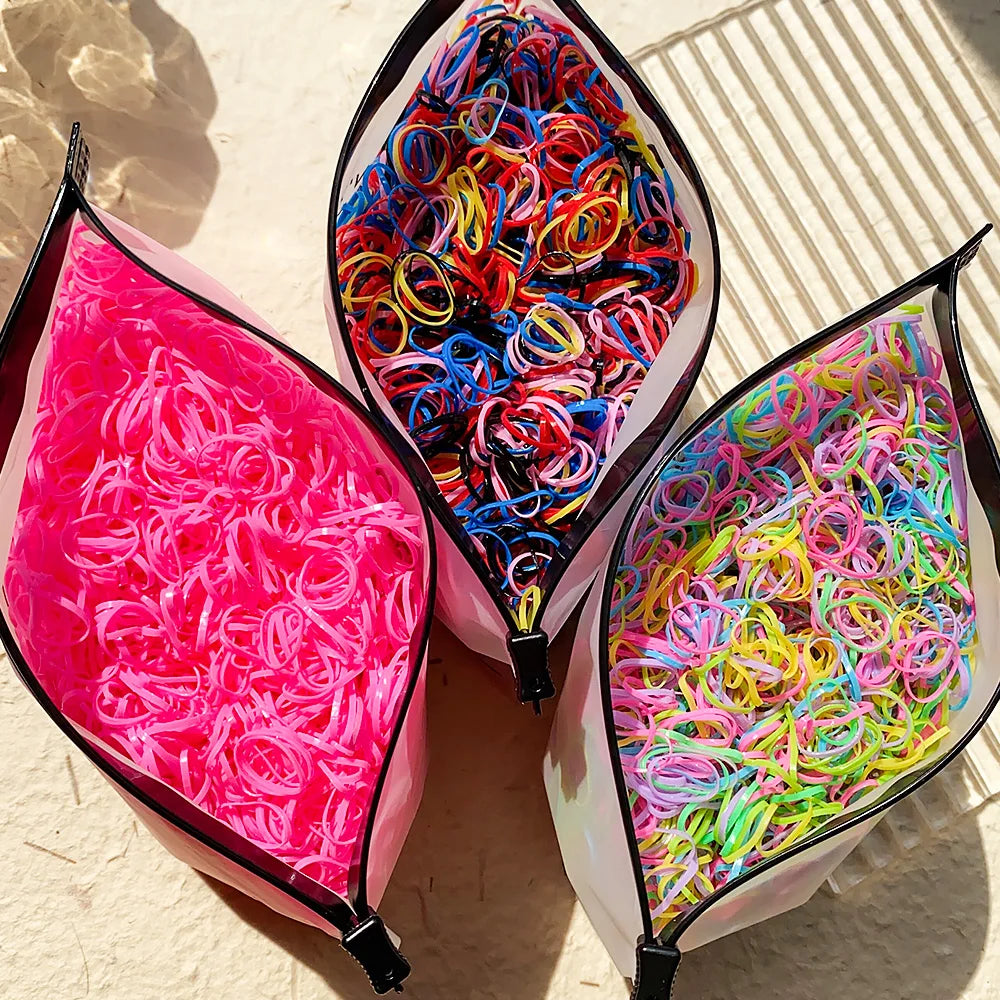 500/1000/2000pcs Girls Colourful Disposable Rubber Band Hair Ties Headband Children Ponytail Holder Bands Kids Hair Accessories Beauty World Shop
