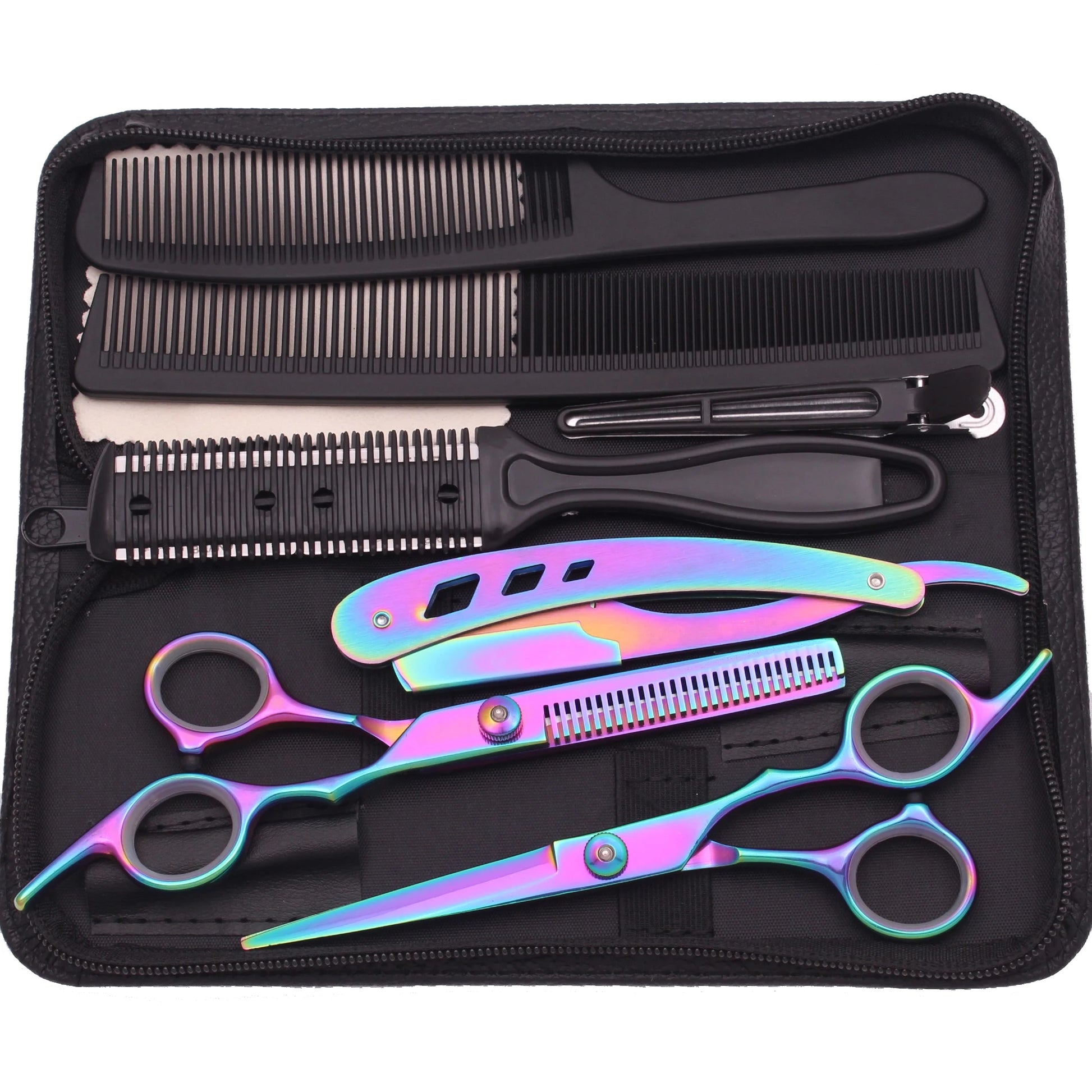 Hairdressing Scissors Japan Stainless Hair Scissors Purple Hair Cutting Scissors Barber Shop Thinning Shears Set Comb C1001 Beauty World Shop