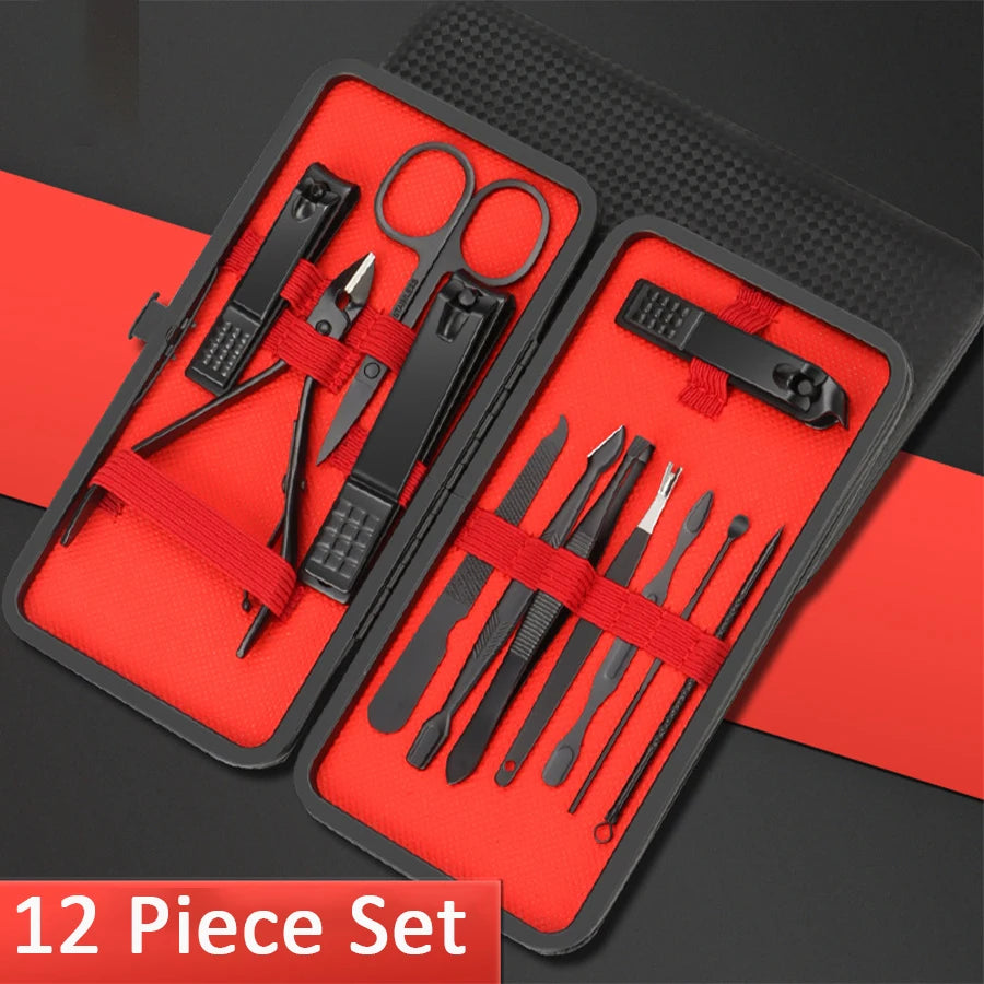 7/10/12/18/20/24PCS Set Professional Manicure Set Kits Stainless Steel Fingernail Toenail Clippers Set with Leather Portable Beauty Fashion