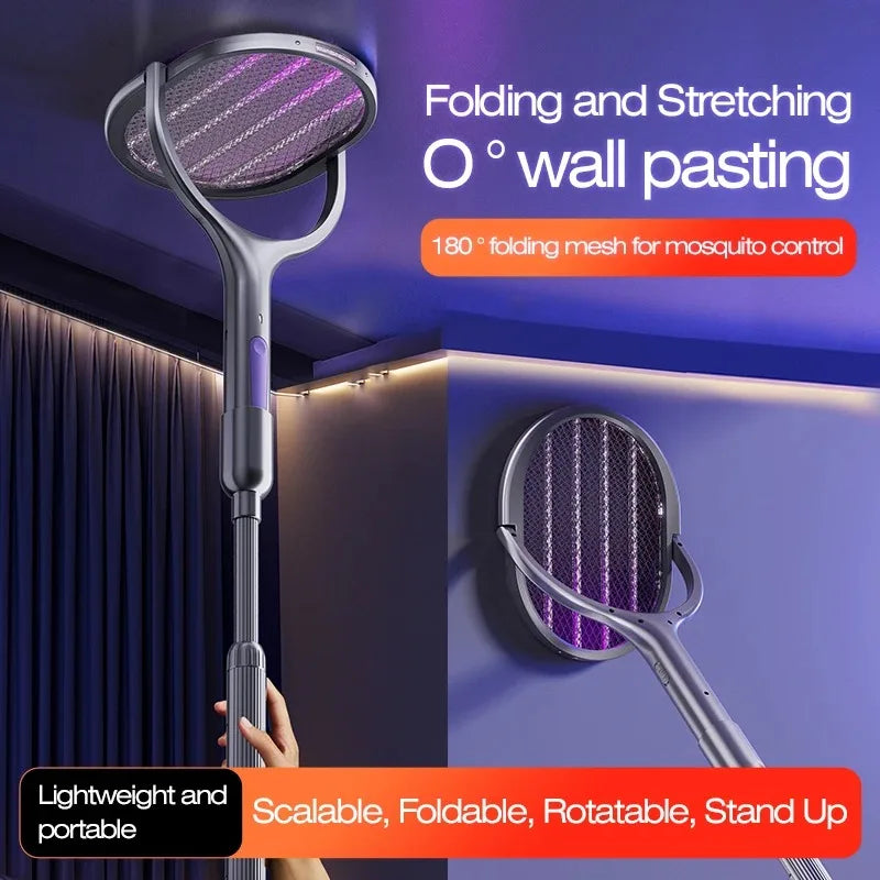 Telescopic Electric Mosquito Swatter & UV Trap Lamp, Extendable 109cm, Safe Physical Killer, Rechargeable, Wall Mount No Gap Beauty World Shop