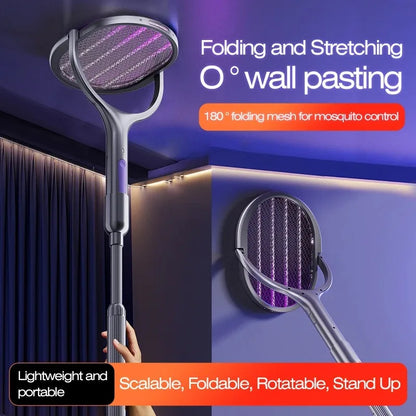 Telescopic Electric Mosquito Swatter & UV Trap Lamp, Extendable 109cm, Safe Physical Killer, Rechargeable, Wall Mount No Gap Beauty World Shop