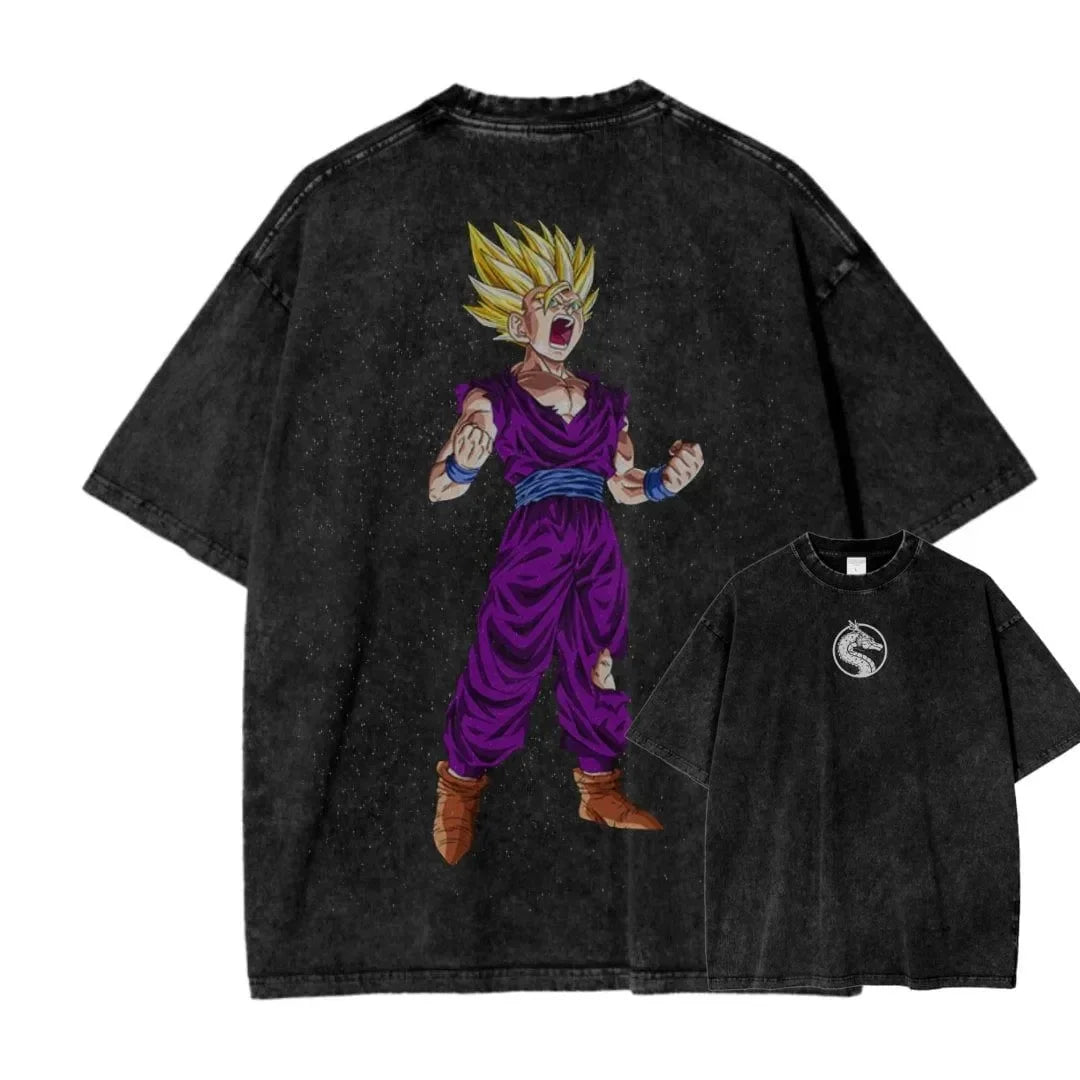 Anime Dragon Ball Cosplay Washed T-Shirt Cotton Short Sleeve Loose Large Casual Sports Fitness T-Shirt Men's Harajuku Clothing Beauty World Shop