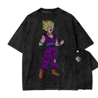 Anime Dragon Ball Cosplay Washed T-Shirt Cotton Short Sleeve Loose Large Casual Sports Fitness T-Shirt Men's Harajuku Clothing Beauty World Shop