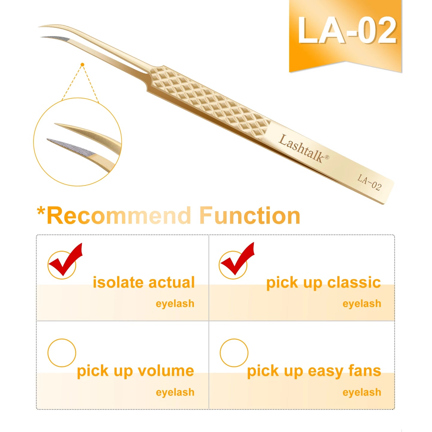 Lashtalk Precision Fiber Tip Tweezer Eyelash Extensions Diamond Grip Anti-Slip Premium Gold Stainless Steel Makeup With Box Pack Beauty World Shop