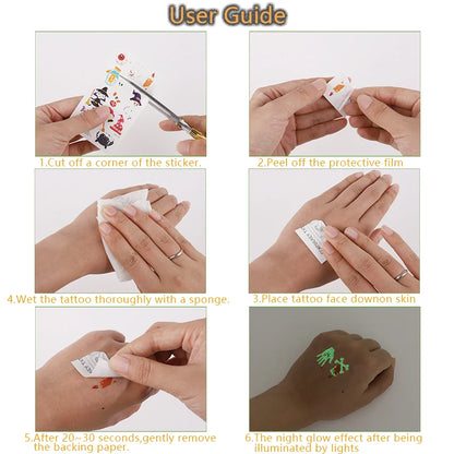 10Sheets Halloween Luminous Tattoo Stickers Ghost Pumpkin Kids Adults Halloween Party Decoration Glow In The Dark Supplies Gifts Beauty World Shop