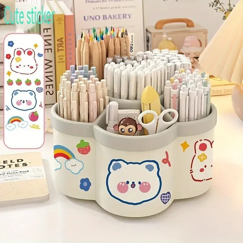 Large Capacity Desk Accessories 306 ° Rotation Cute Pen Holder Stationery Organizer Pencil Storage Office School Supplies Beauty World Shop